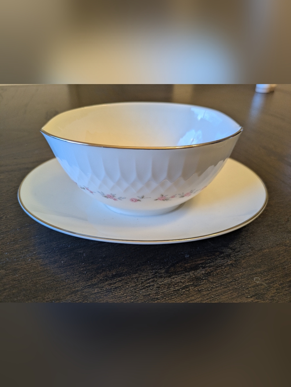 Noritake China - Cheri Gravy Bowl with Pink Roses And Silver Trim - 6352